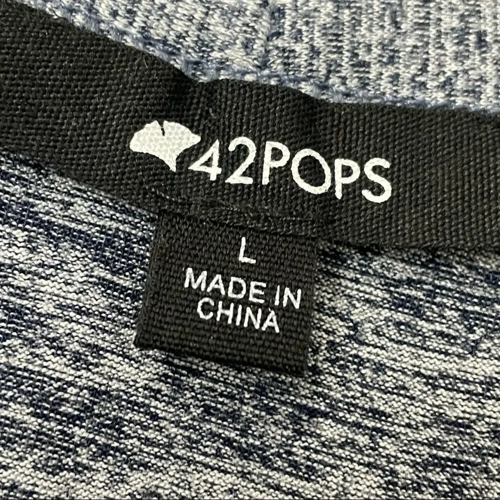 42POPS NWOT Blue & White Open Cardigan Long Sleeve with pockets stretchy size L